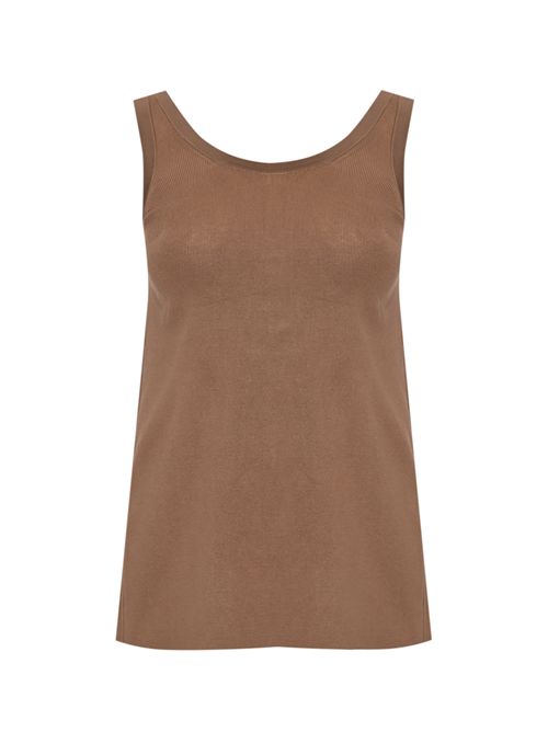 Top in maglia con bande in viscosa lucida e bottoni gioiello Argilla Burro Elisabetta Franchi | TK72S61E2727